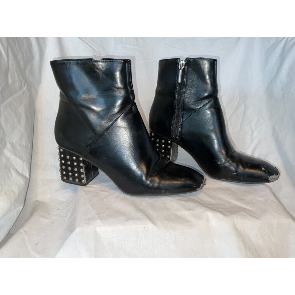 sz 39 ZARA TRAFALUC BLACK FAUX LEATHER STUDDED HEEL BOOTIES